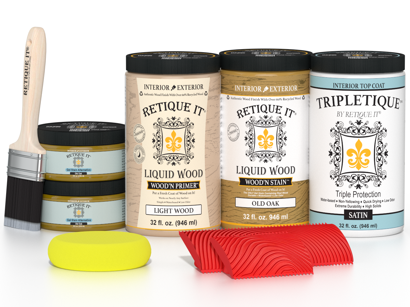 Large Old Oak Wood'n Finish Kit by Retique It® with satin interior top coat for multi-purpose wood finishing projects.