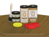 Retique It® Wood'n Cabinet Kit in Old Oak stain with 12 grained doors, displayed on a table, showcasing natural wood grain details.