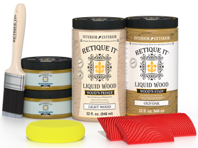 Large Old Oak Wood'n Finish Kit by Retique It® for multi-purpose wood finishing projects, includes various wood tones and application tools.