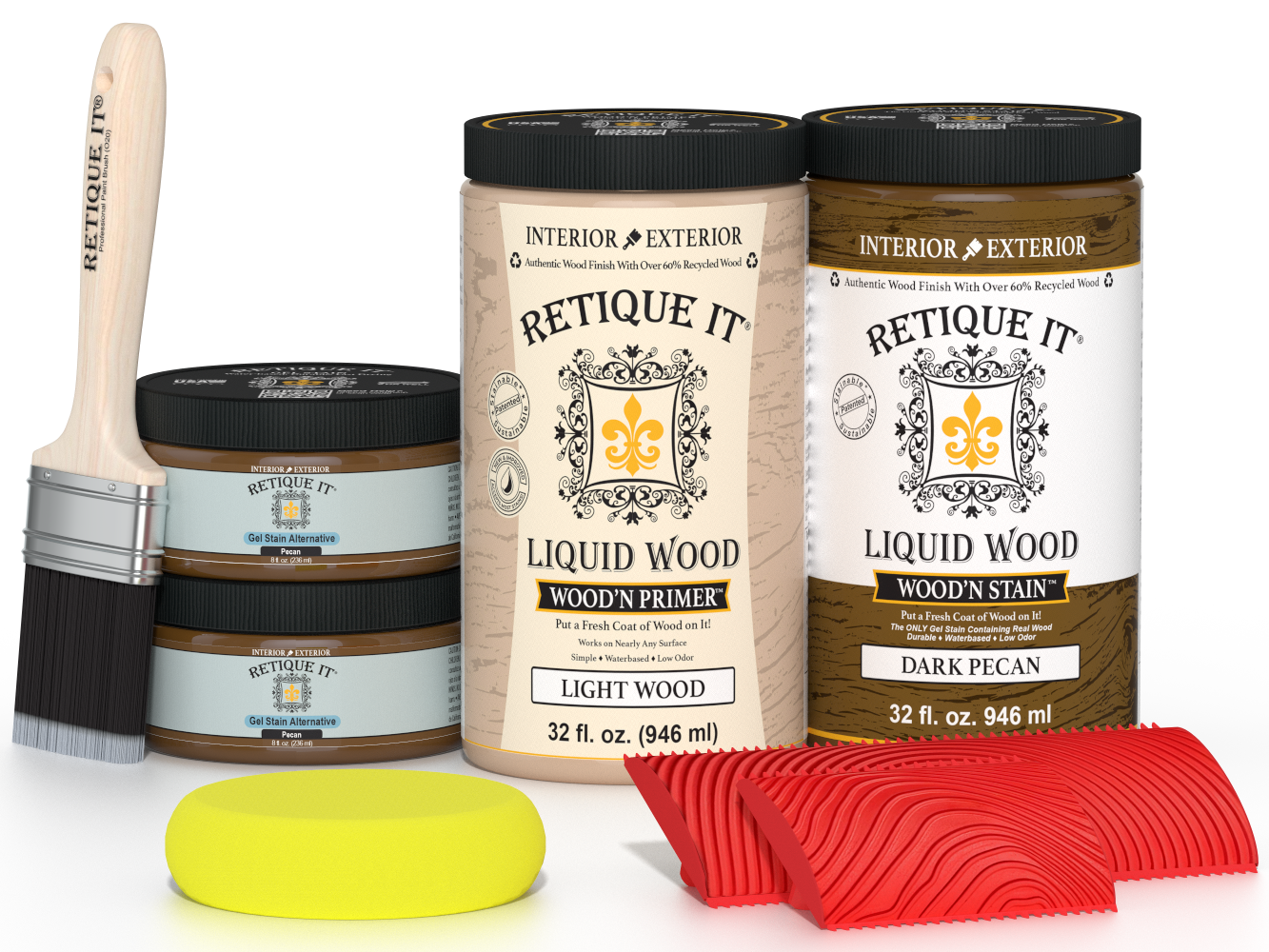 Dark Pecan wood grain stain kit for cabinets, featuring 12 door panels and natural textured wood finish by Retique It®.