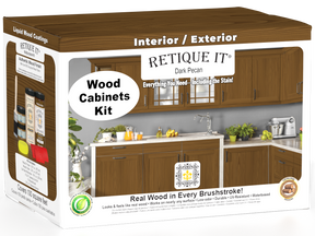 Dark Pecan Wood'n Cabinet Kit by Retique It® with 12 grained cabinet doors and stain finish, showcasing natural wood texture.