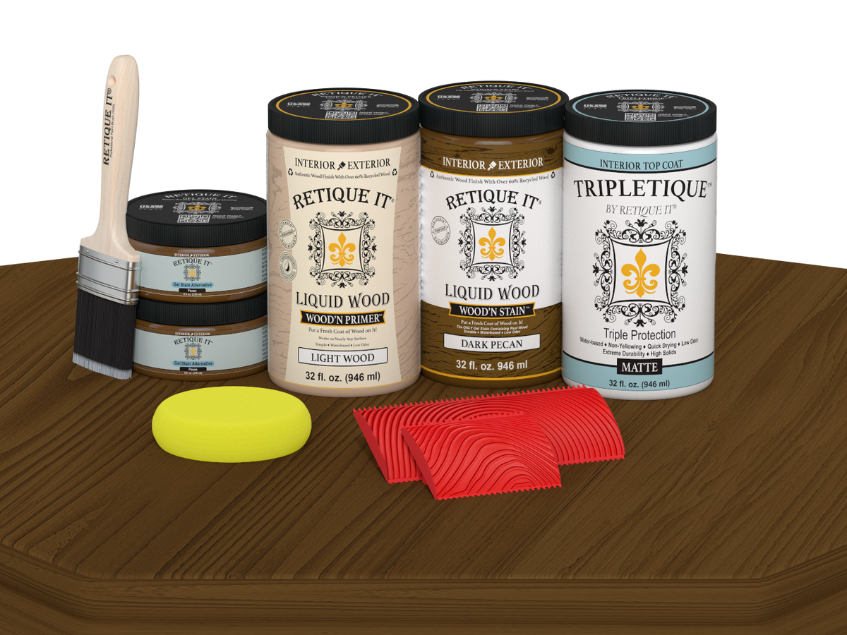 Retique It® Dark Pecan countertop stain kit with matte finish, designed for full kitchen countertops.