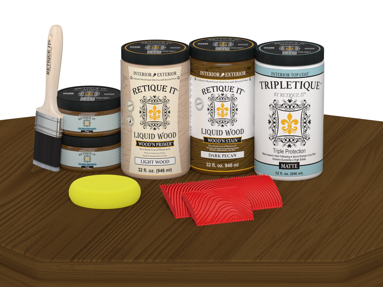 Retique It® Wood'n Cabinet Kit with 12 dark pecan grained stain doors, matte finish, showcasing wood texture and grain details.