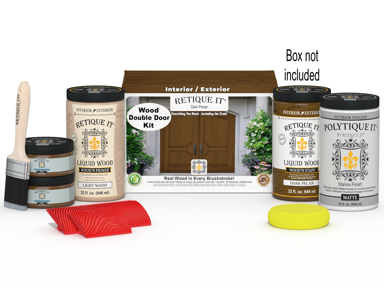 Wood'n Finish Front Door Kit (Double) - Dark Pecan — Matte kit contents with door box