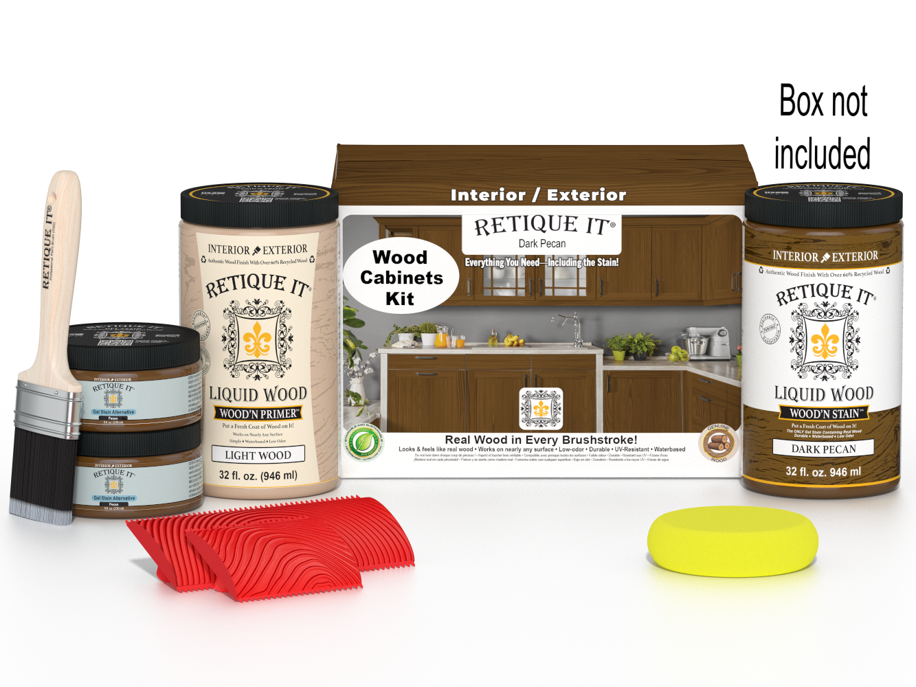 Retique It® Wood'n Cabinet Kit in Dark Pecan stain showing 12 grained cabinet doors with dark wood finish.