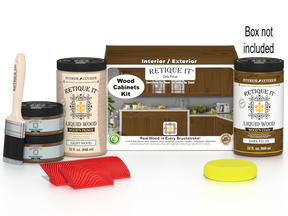 Retique It® Wood'n Cabinet Kit in Dark Pecan stain showing 12 grained cabinet doors with dark wood finish.