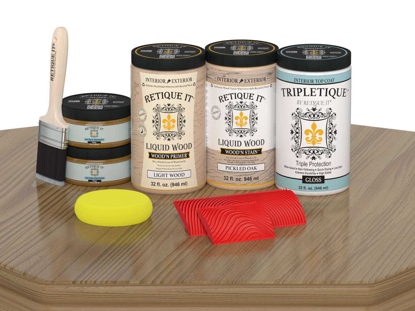 Large Wood'n Kit by Retique It® in Pickled Oak finish, featuring interior top coat and gloss wood finish on a table.