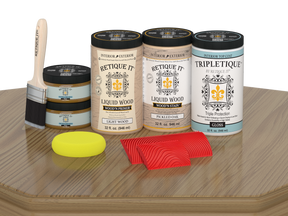 Large Wood'n Kit by Retique It® in Pickled Oak finish, featuring interior top coat and gloss wood finish on a table.