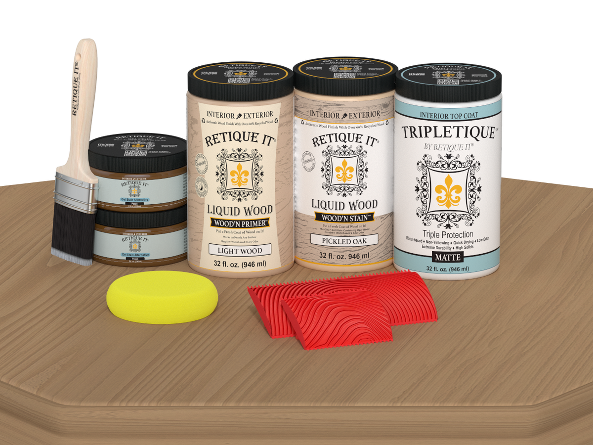 Retique It® Pickled Oak countertop kit stain applied to a full kitchen countertop with a matte finish.