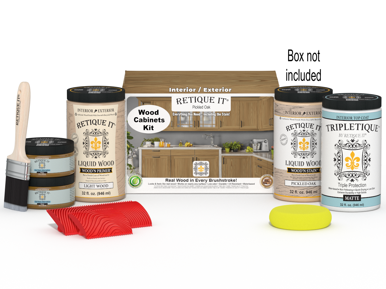 Wood'n Cabinet Kit by Retique It® in pickled oak stain, featuring 12 grained cabinet doors with a natural wood finish.