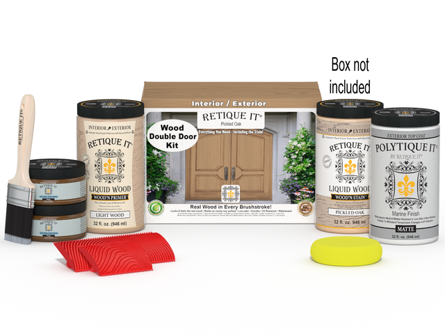 Double front door kit by Retique It in Pickled Oak wood stain, featuring a natural wood finish for a stylish entryway.