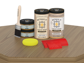 Large Wood'n Kit in Pickled Oak by Retique It® for wood finishing, featuring various brushes and tools for DIY furniture projects.