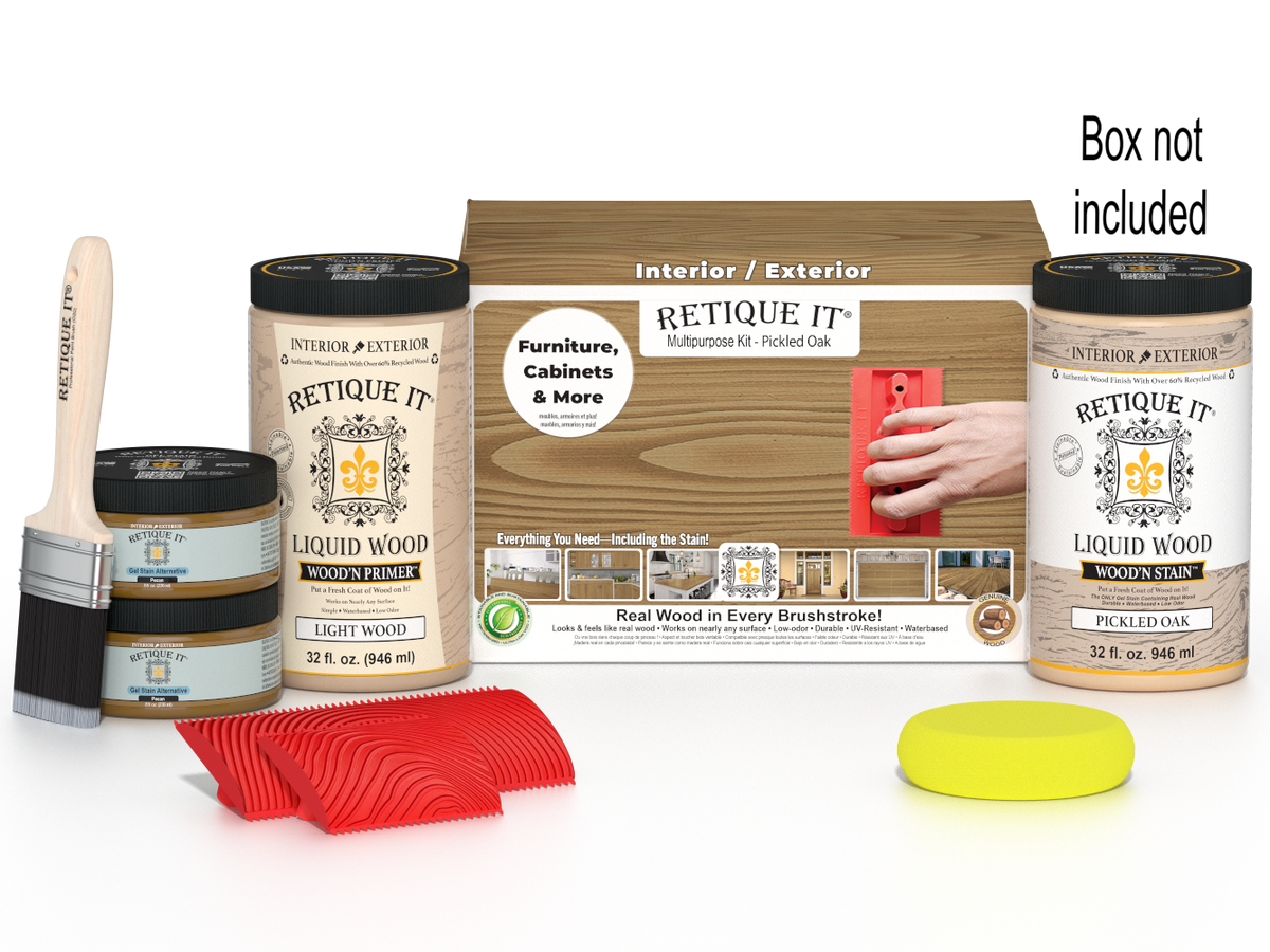 Large Wood'n Kit by Retique It® in Pickled Oak finish, featuring wood stain and finish products for multi-purpose woodworking projects.