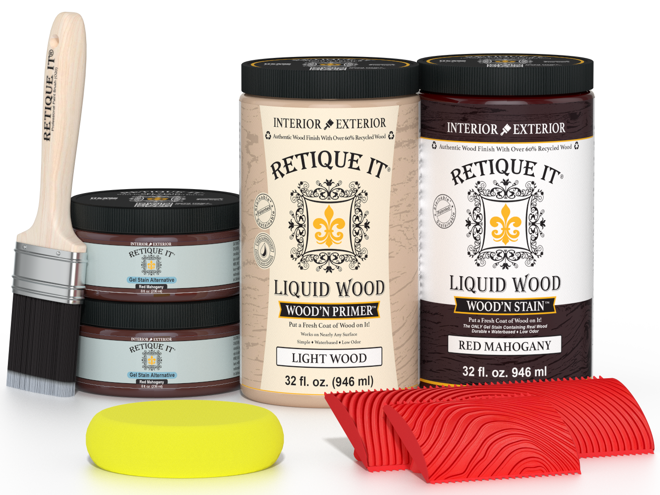 Retique It® Wood'n Cabinet Kit with 12 red mahogany grained door stains, showcasing realistic wood grain finish.