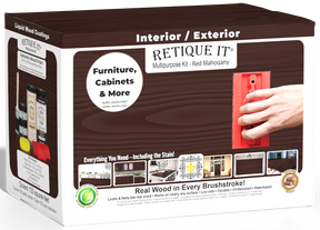 Large Red Mahogany Wood'n Finish Kit by Retique It® with wood stain and finishing supplies in a box.