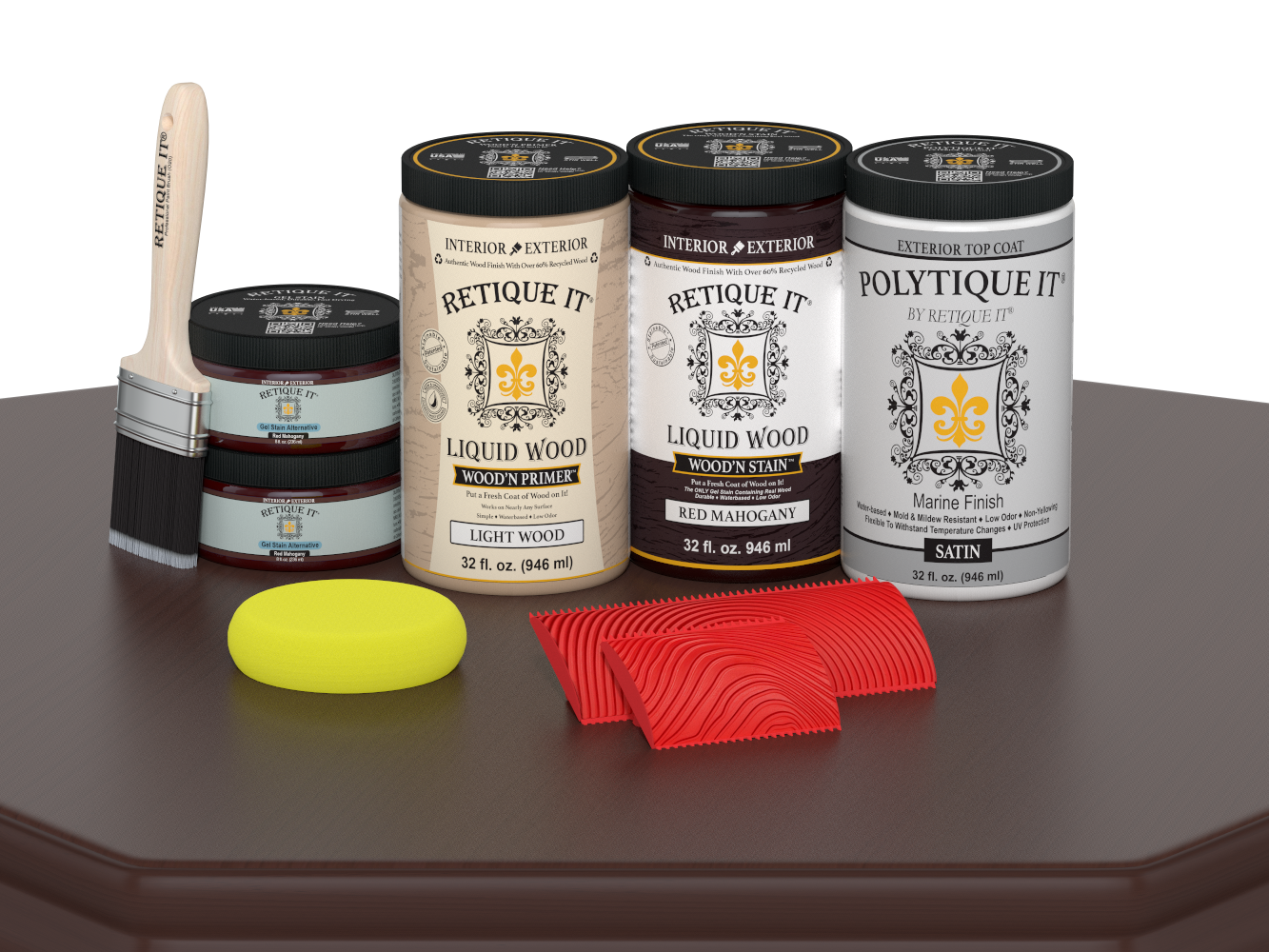 Large Red Mahogany Wood'n Kit by Retique It® with satin finish, suitable for exterior wood projects and protective top coating.