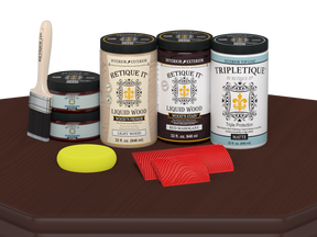 Retique It® red mahogany countertop kit for full kitchen, featuring stain application on a matte finish countertop.