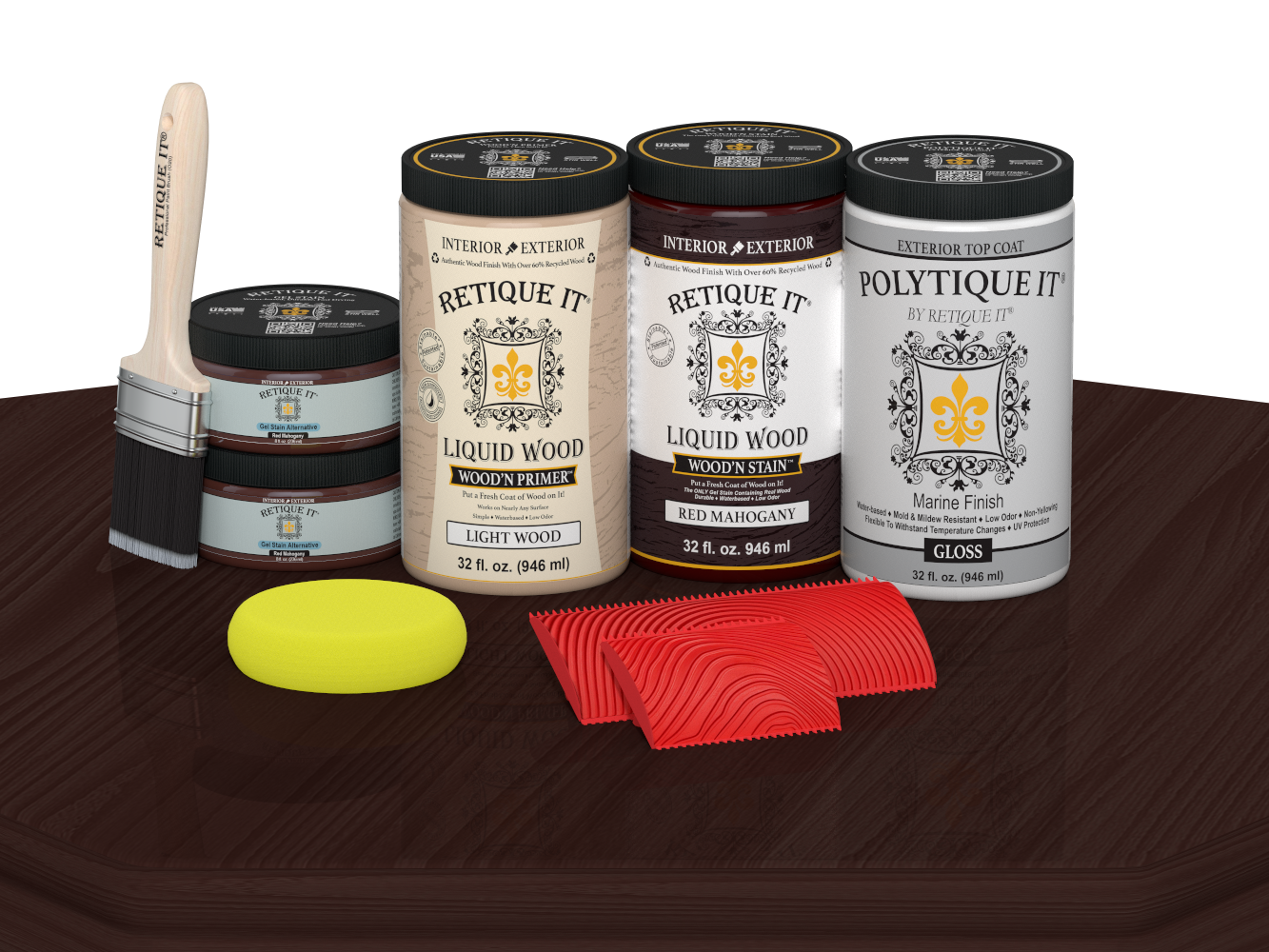 Wood'n Finish Front Door Kit (Double) - Red Mahogany — Gloss kit contents