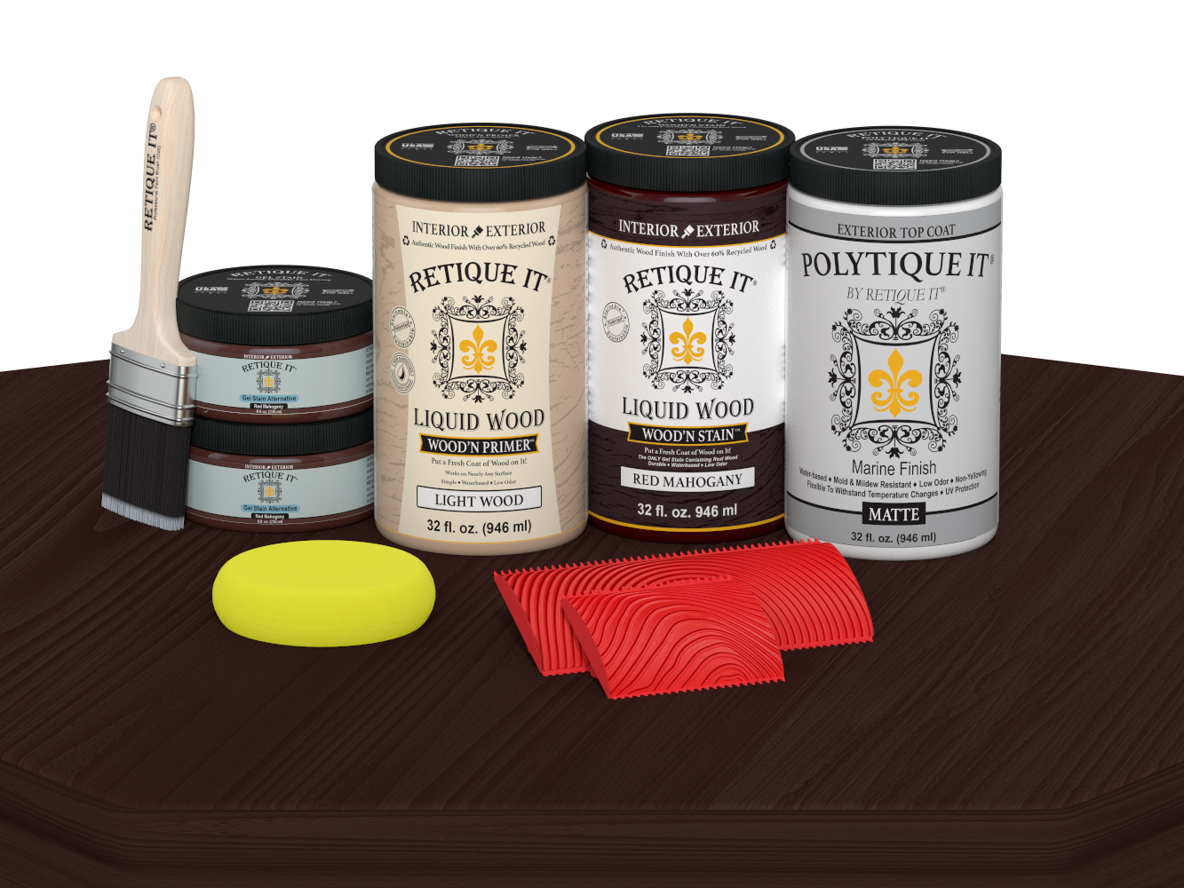 Wood'n Finish Front Door Kit (Double) - Red Mahogany — Matte kit contents