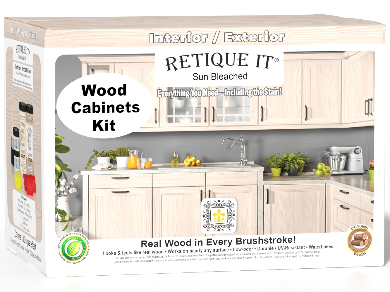 Sun-bleached Wood'n Cabinet Kit with 12 grained doors by Retique It® showing a 3D view of cabinet boxes.
