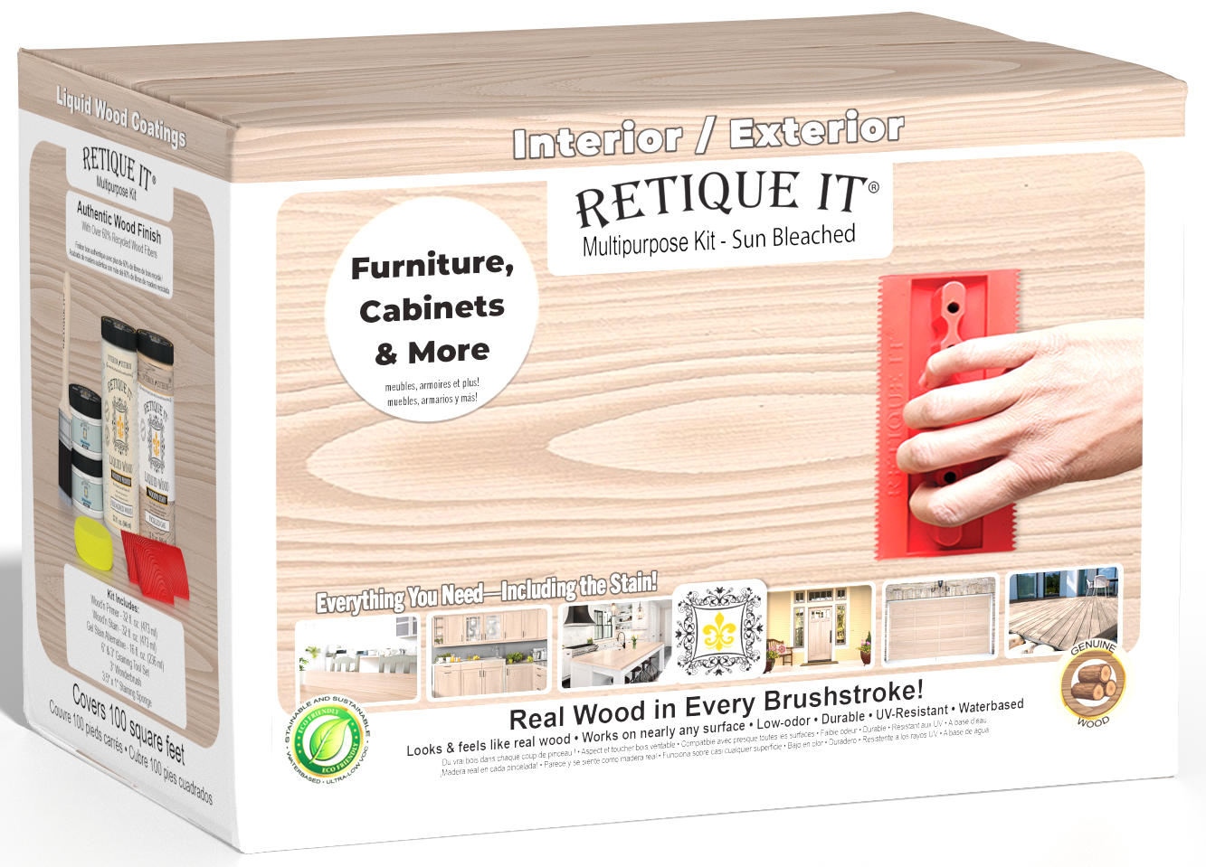 Large Sun Bleached Wood'n Kit by Retique It® for exterior wood finishing, includes wood finish products in a box display.