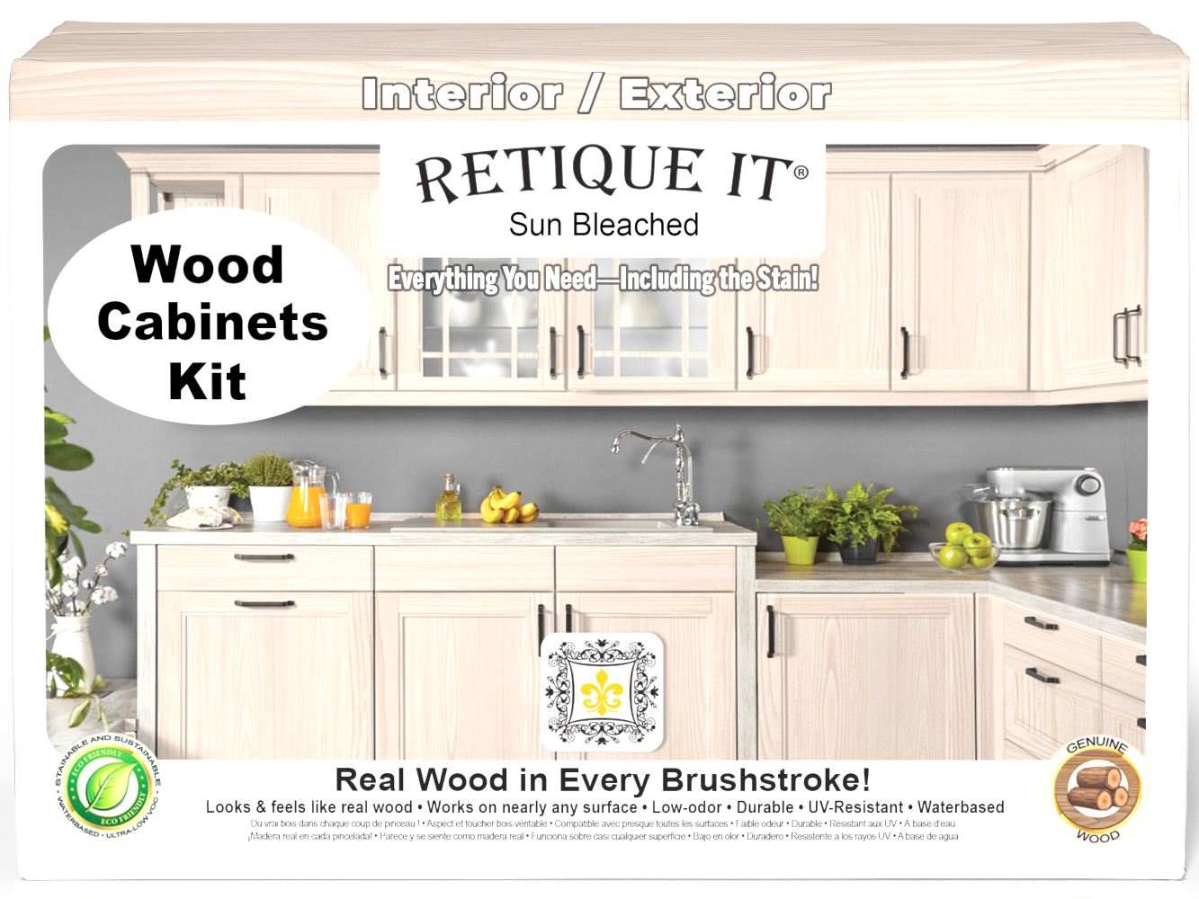 Retique It Wood'n Cabinet Kit with 12 sun-bleached, grained cabinet doors showcasing natural wood finish and detailed grain texture.