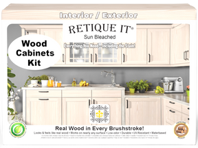 Retique It Wood'n Cabinet Kit with 12 sun-bleached, grained cabinet doors showcasing natural wood finish and detailed grain texture.
