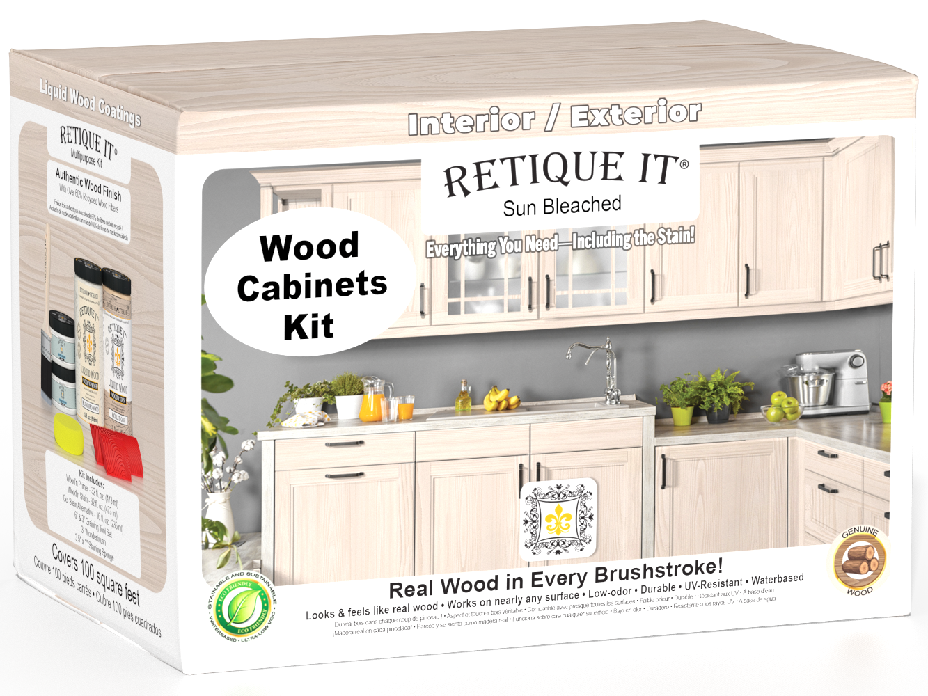 Sun-bleached Wood'n Cabinet Kit with 12 grained doors from Retique It® Wood'n Finish Kits, showcasing a modern cabinet design.