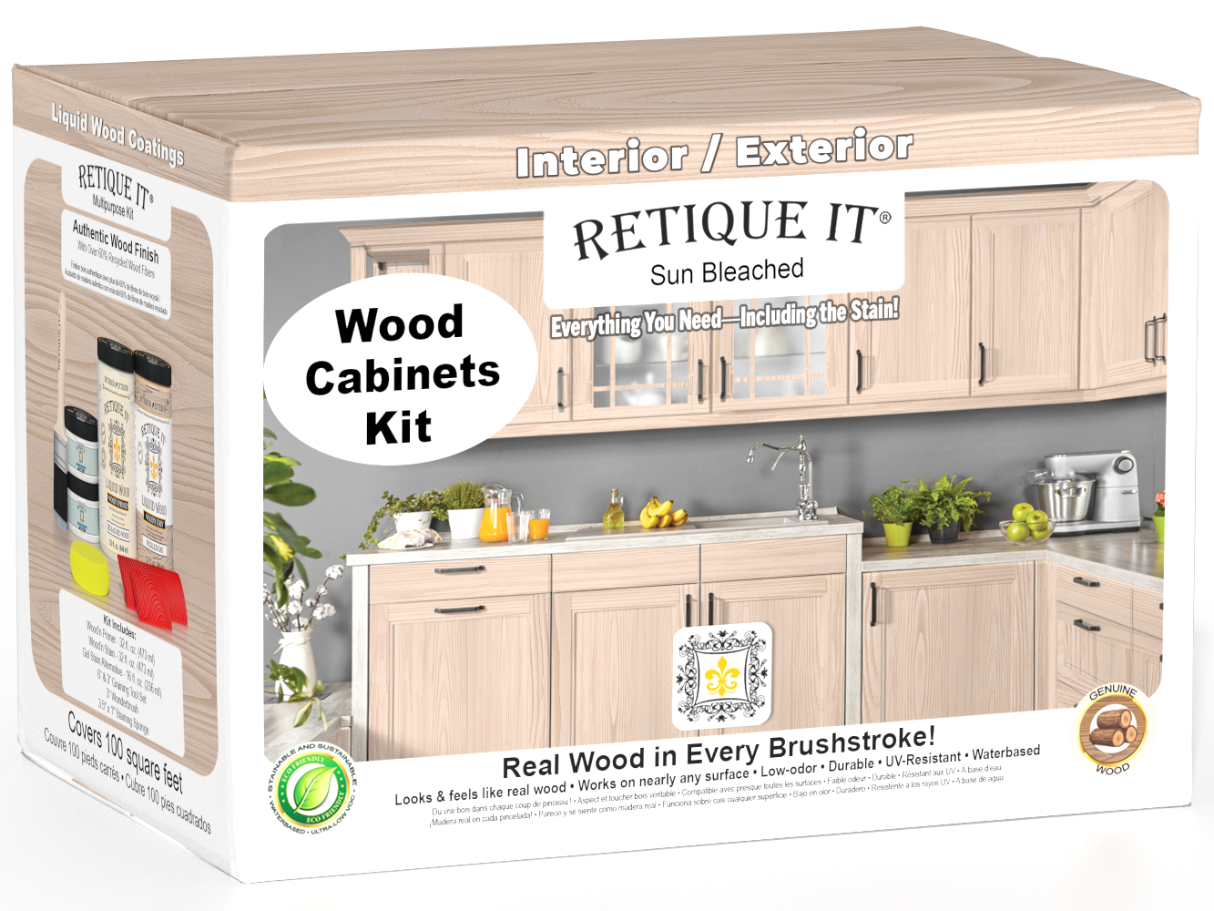 Retique It Wood'n Cabinet Kit with 12 grained, sun-bleached wood finish, showing cabinet doors and textured wood grain detail.
