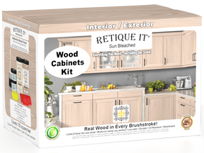 Retique It Wood'n Cabinet Kit with 12 grained, sun-bleached wood finish, showing cabinet doors and textured wood grain detail.
