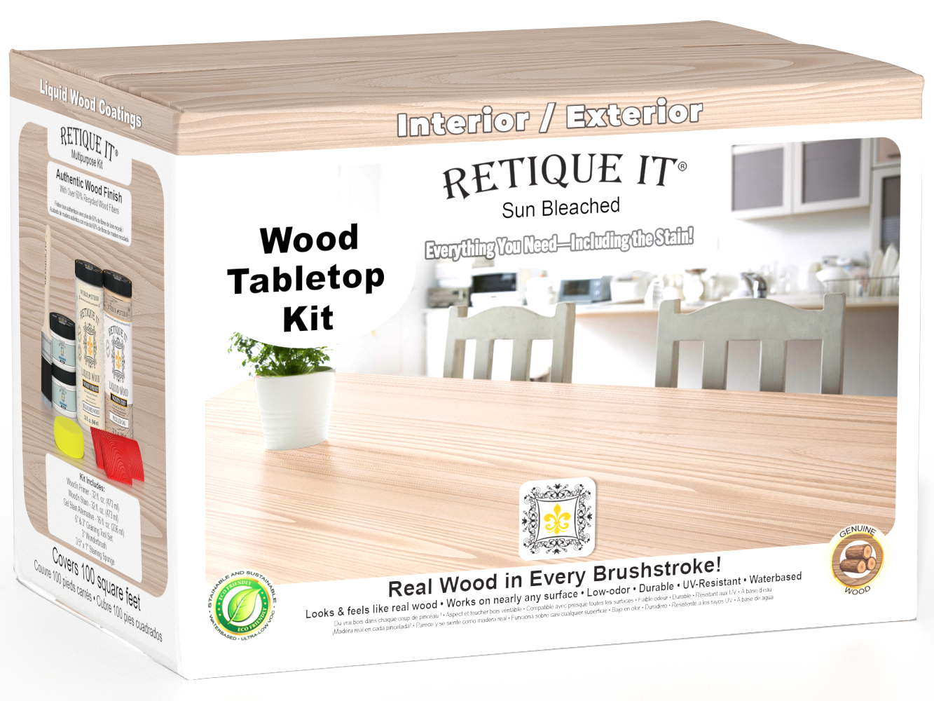 Retique It® Wood'n Finish Kit for tabletops, Sun Bleached large kit with wood finish products for furniture restoration.