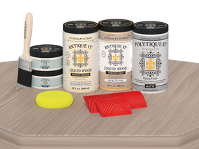 Large Sun Bleached Wood'n Kit by Retique It® for exterior wood finishing with matte top coat, displayed on a table.
