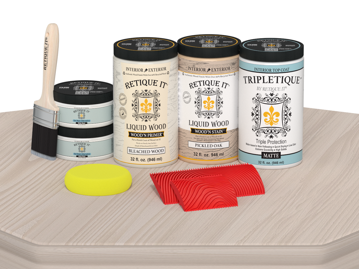 Large Sun Bleached Wood'n Finish Kit by Retique It® for multi-purpose wood finishing, shown on a table.