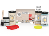 Retique It wood finish product set with packaging on a white background