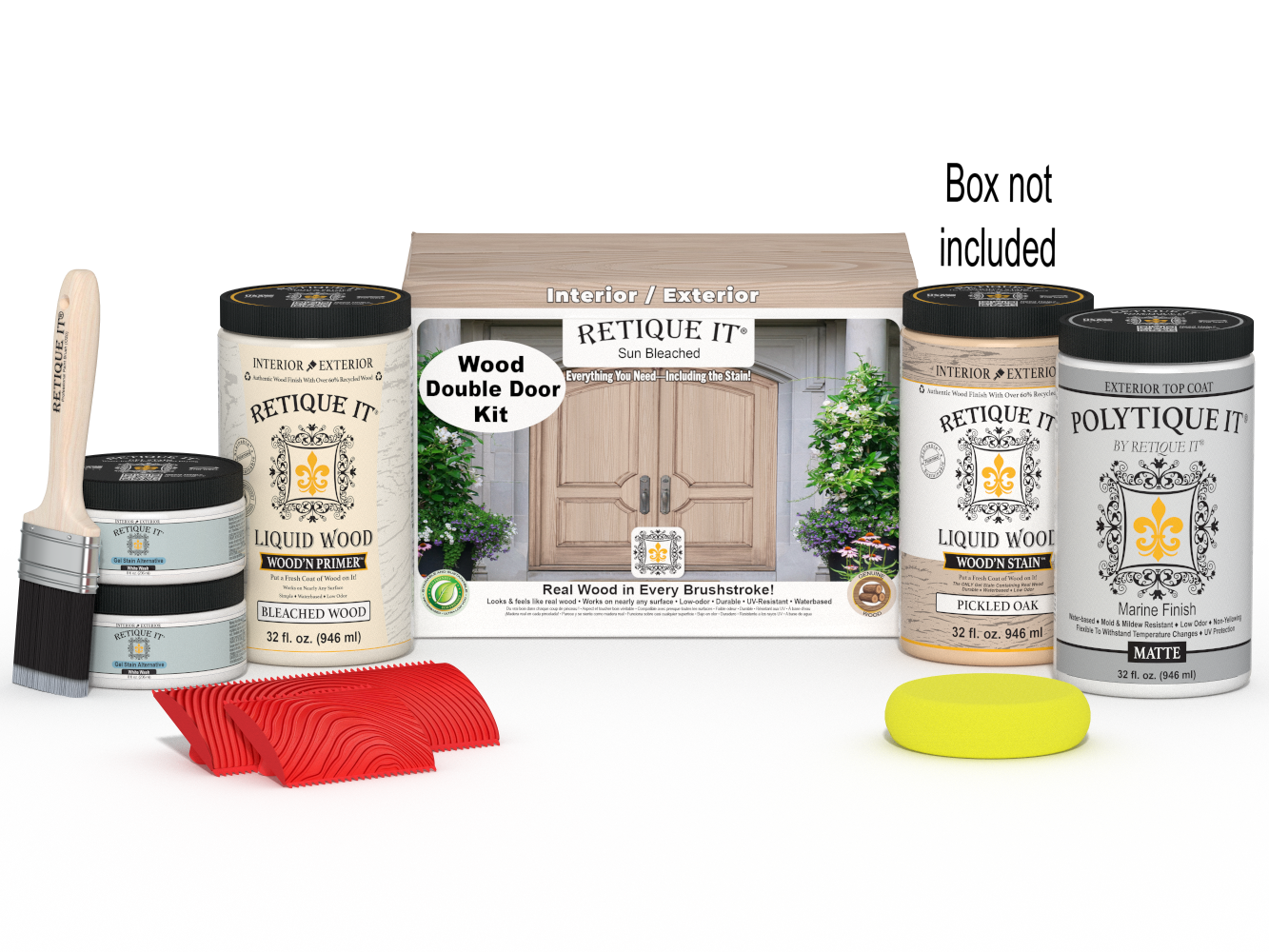 Wood'n Finish Front Door Kit (Double) - Sun Bleached — Matte kit contents with door box