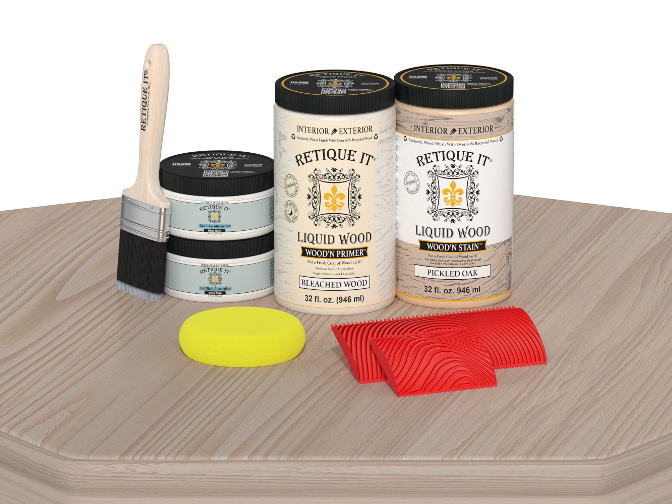 Retique It® Wood'n Cabinet Kit with 12 sun-bleached grained wood finish doors on a table surface.