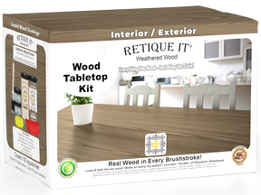 Retique It® Wood'n Finish Kit with four large weathered wood stains for tabletop furniture.
