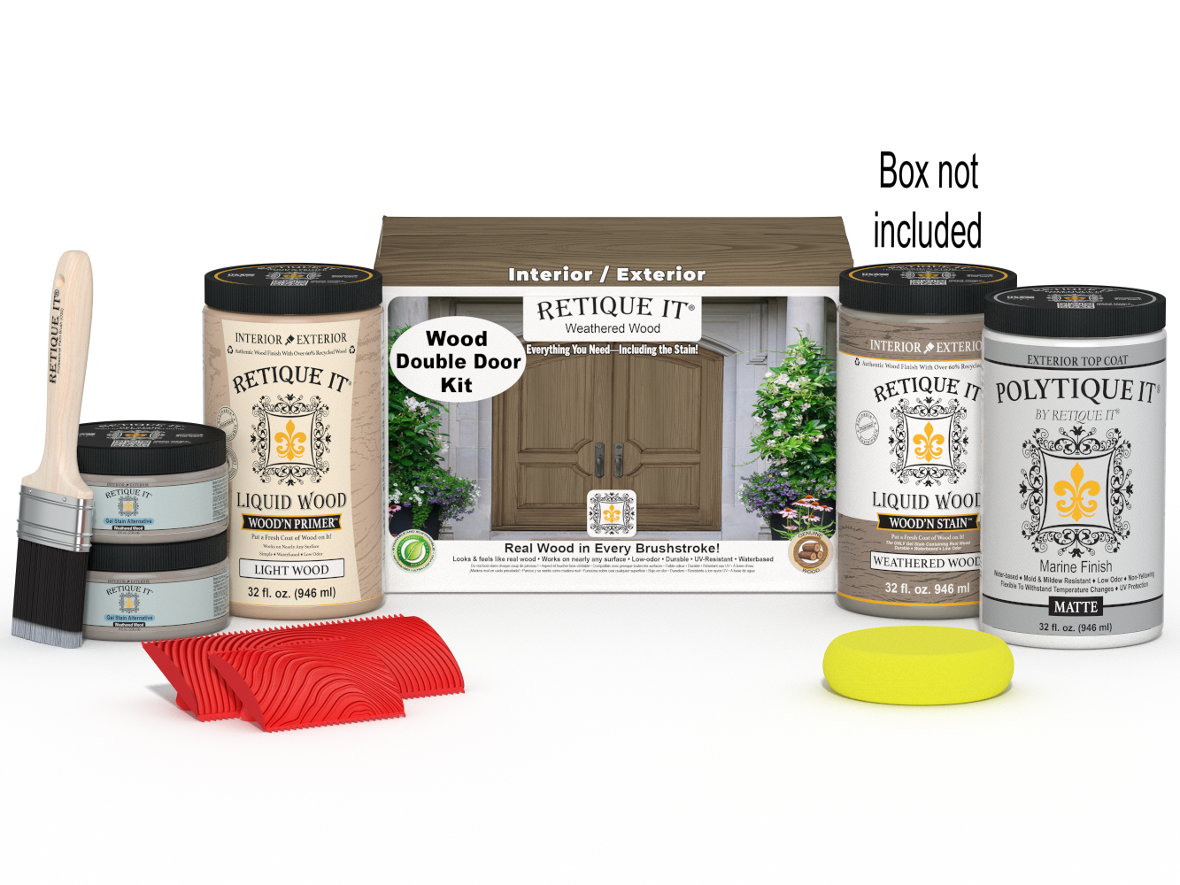Wood'n Finish Front Door Kit (Double) - Weathered Wood — Matte kit contents with door box