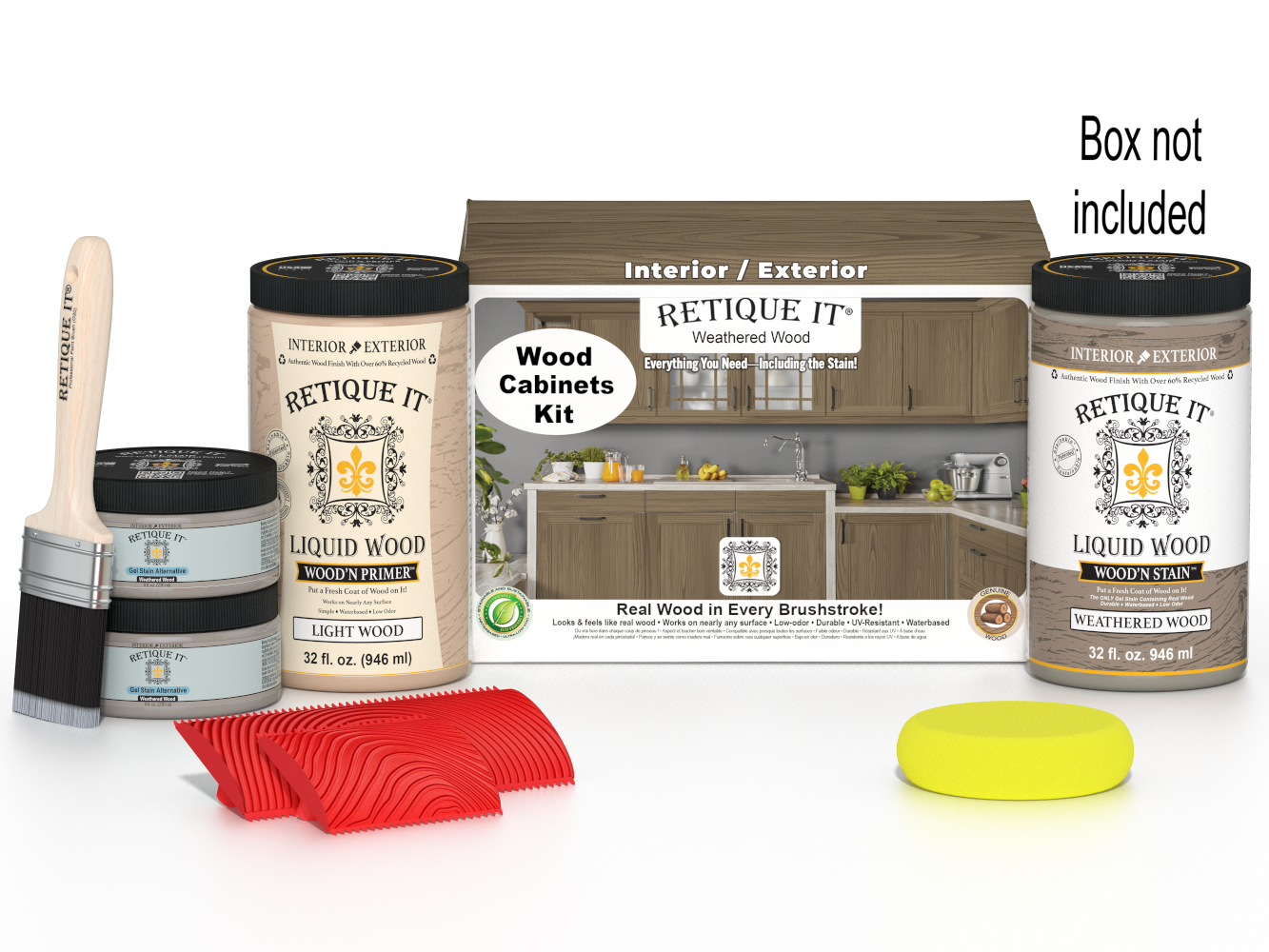 Weathered wood grain cabinet doors from Retique It® Wood'n Cabinet Kit with 12 stained doors in a weathered wood finish.