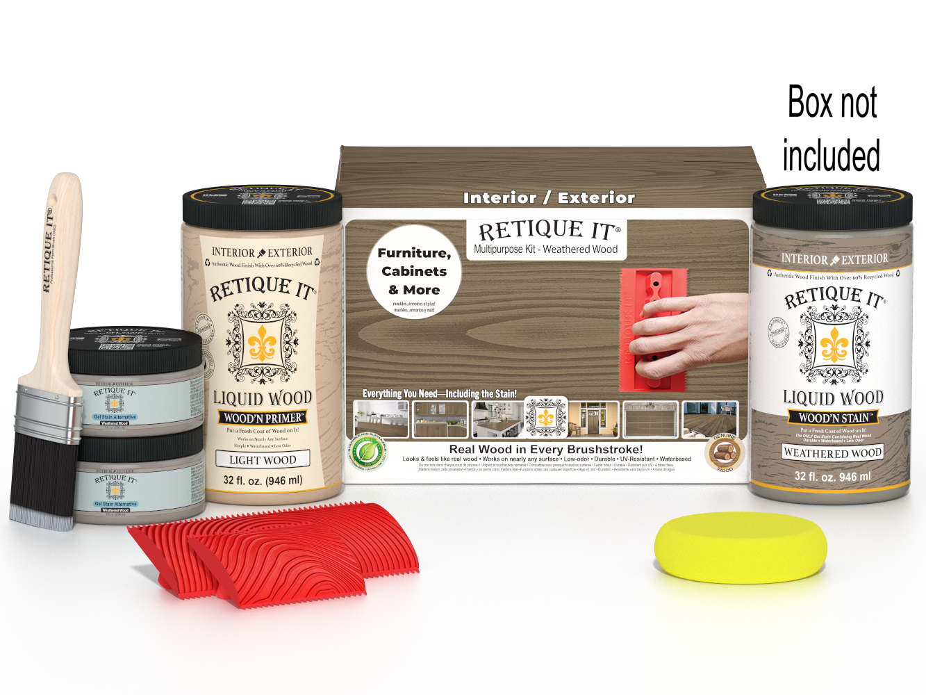 Large Weathered Wood Wood'n Finish Kit by Retique It® with weathered wood tones and tools for multi-purpose wood finishing projects.