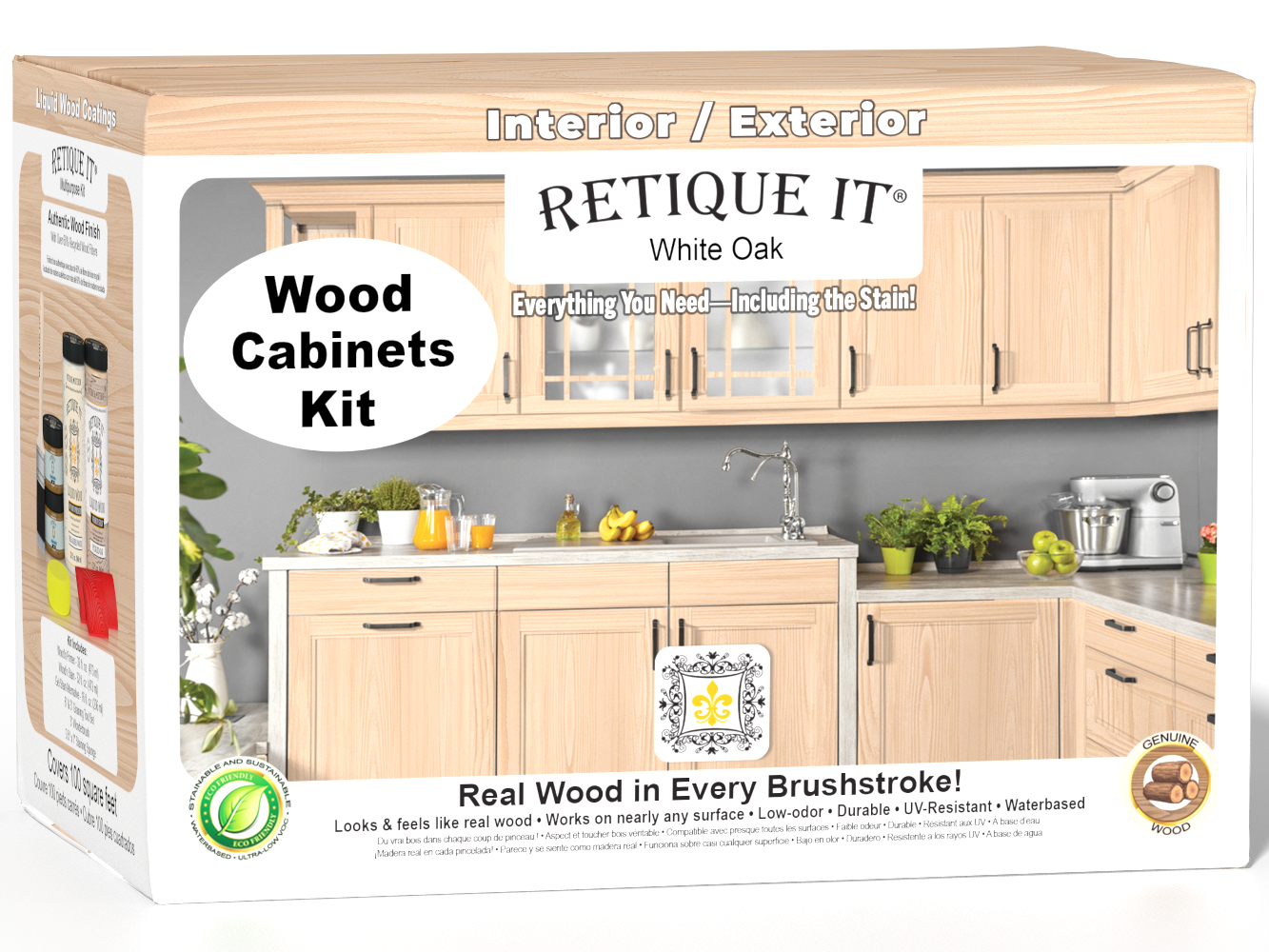 White oak Wood'n Cabinet Kit with 12 grained stained doors, made by Retique It® for a realistic wood finish.