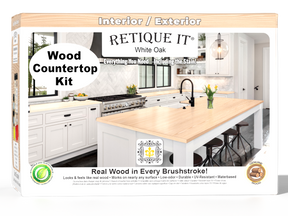 Retique It® White Oak countertop kit with stains, showing a 3D view of the full kitchen countertop in white oak finish.