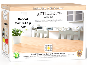 Retique It® Wood'n Finish Kit with four large white oak wood stains for tabletops, featuring a sleek, natural wood grain appearance.