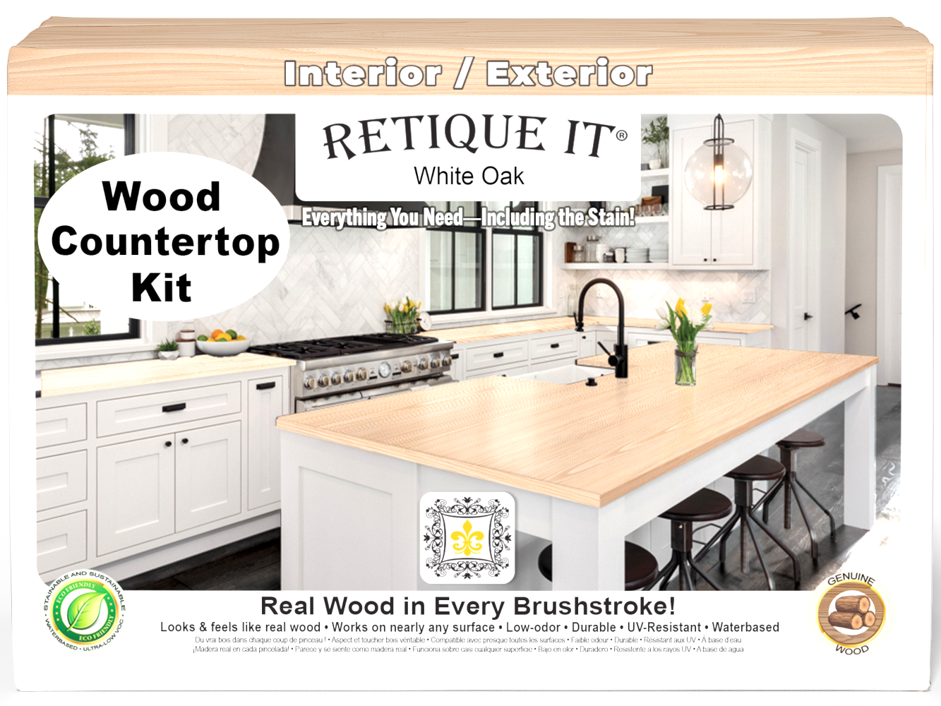 Retique It® White Oak countertop kit featuring stain application, showcasing the natural wood grain and finished surface.