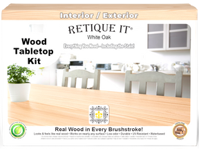 Retique It® Wood'n Finish Kit in White Oak stain, featuring four large containers for tabletop wood finishing.