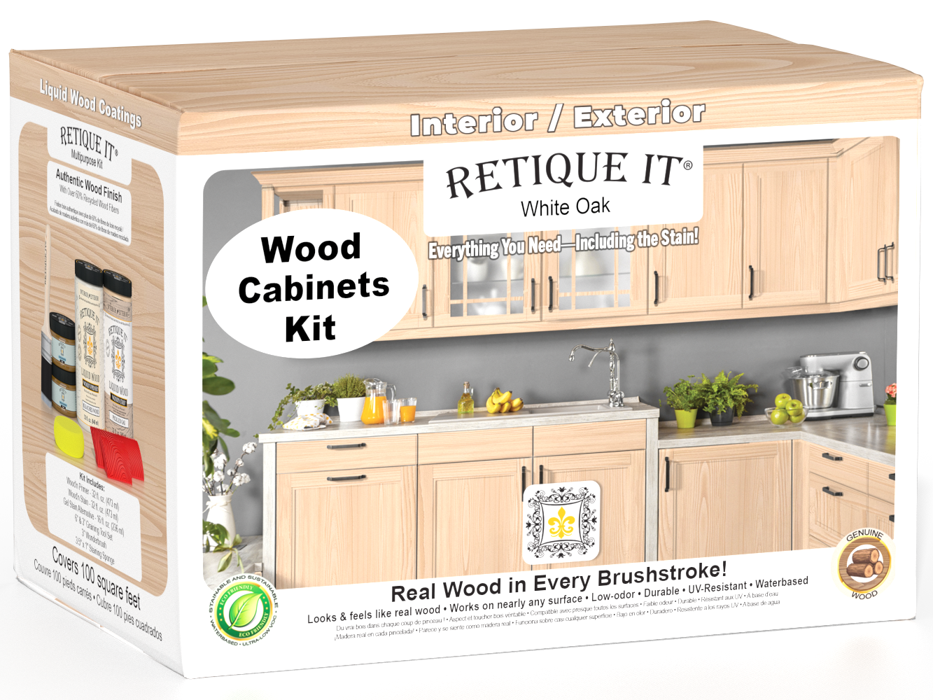 Retique It® Wood'n Cabinet Kit with 12 grained white oak stained cabinet doors, showcasing natural wood texture and finish.