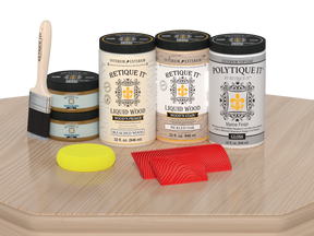 Large White Oak Wood'n Finish Kit by Retique It® with exterior top coat, featuring a glossy wood finish and application tools.