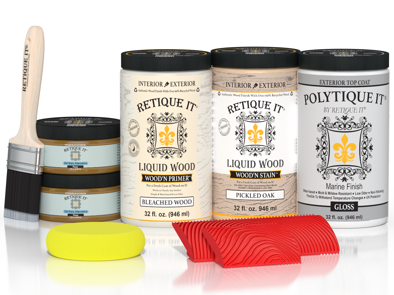 Large White Oak Wood'n Finish Kit by Retique It® with glossy exterior top coat for multi-purpose wood projects.