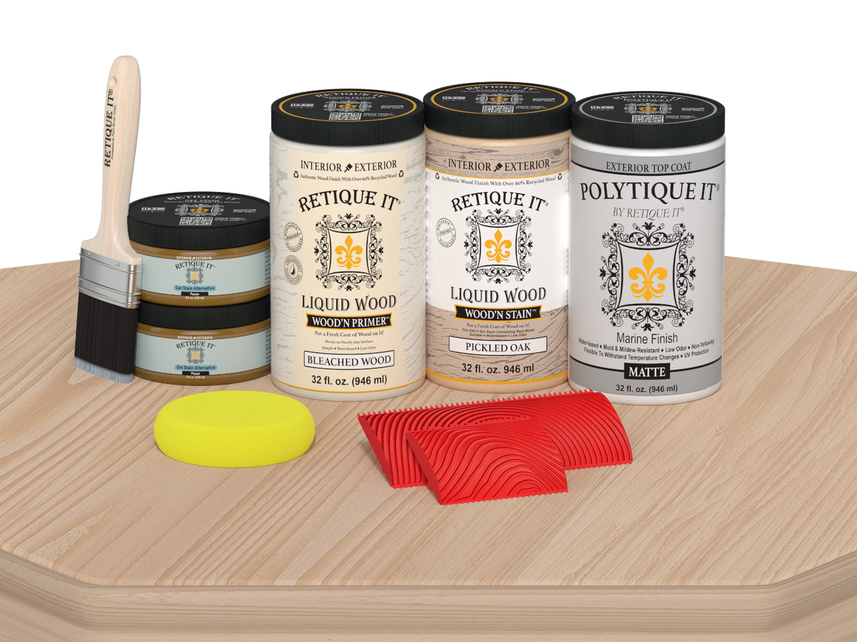 Large White Oak Wood'n Finish Kit by Retique It with exterior top coat, including matte wood finish products for woodworking projects.