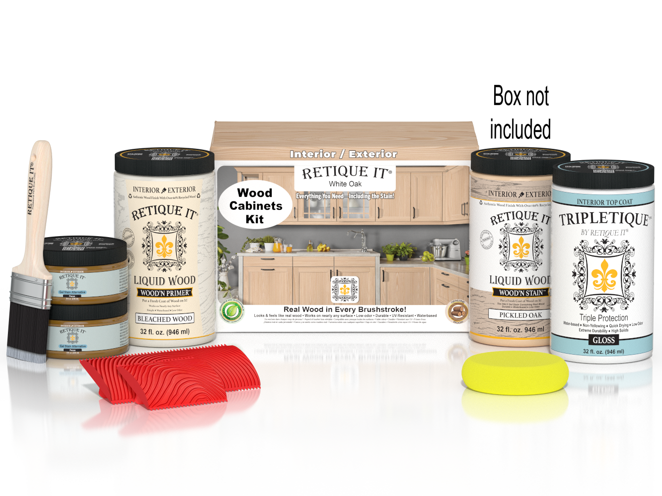 Retique It® Wood'n Cabinet Kit with 12 grained white oak doors, featuring wood stain finish for kitchen or bathroom cabinetry.